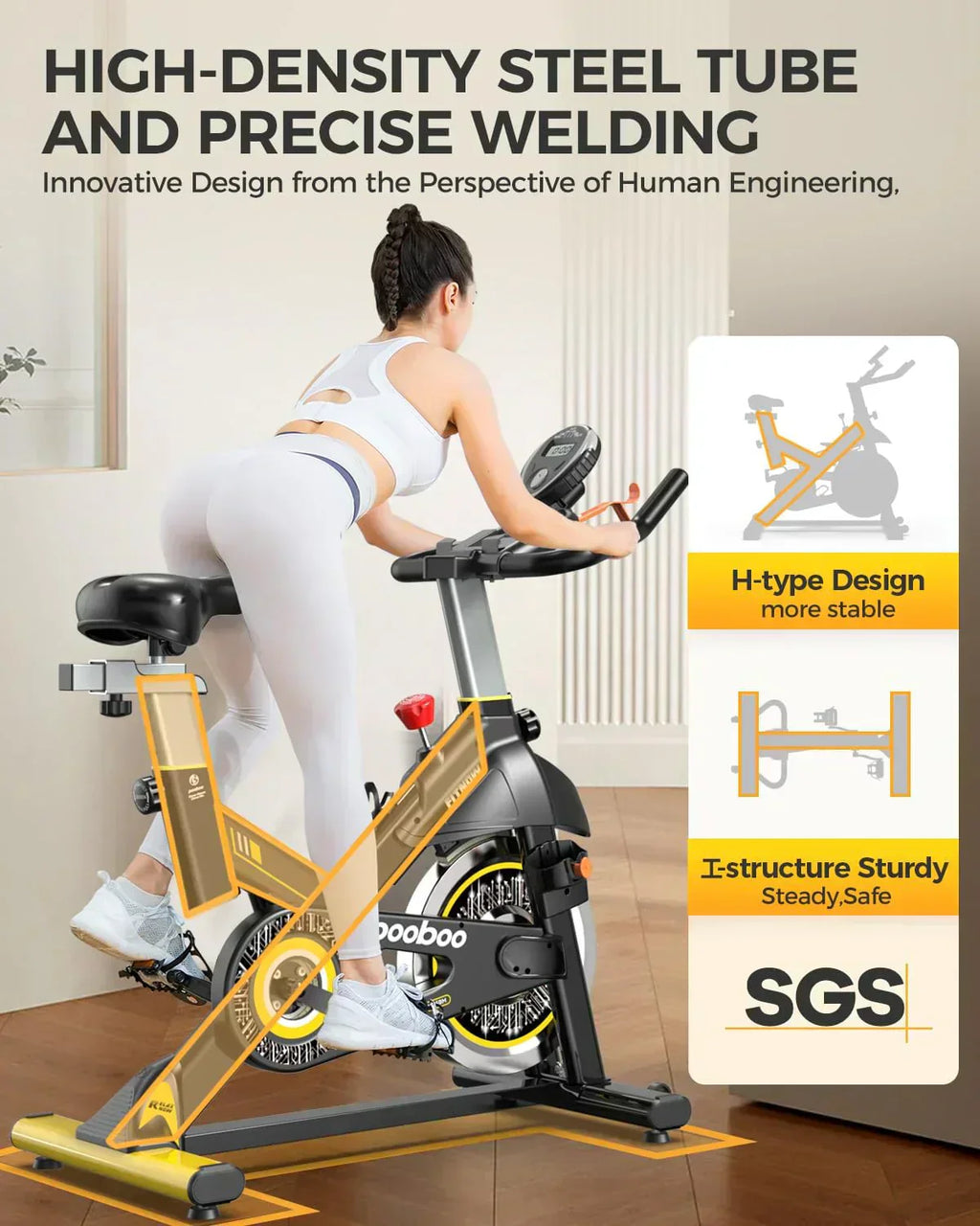 pooboo Exercise Bike Adjustable Magnetic/Brake Pad Resistance Silent Belt Drive Cycling Bike